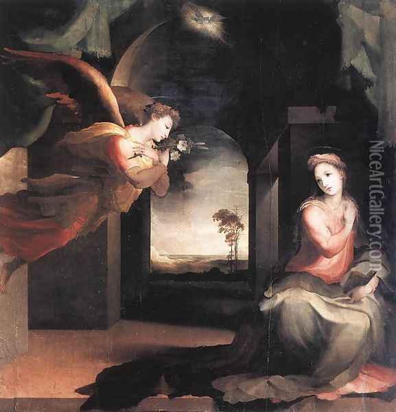 The Annunciation c. 1545 Oil Painting - Domenico Beccafumi