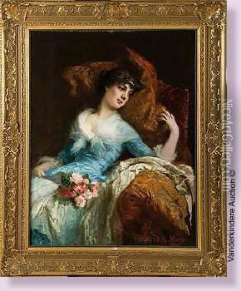 Elegante Au Bouquet De Roses Oil Painting - Edward Harrison May