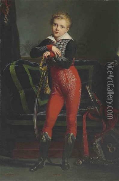 Portrait Of Achille Deban De Laborde (1808-1888), Later Baron Dedeban De Laborde, Full-length, With The Medal Of The Legion D'honneur Oil Painting - Alexandre Jean Dubois-Drahonet