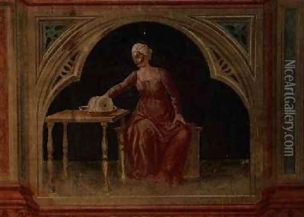 Lady in Waiting after Giotto 1450 Oil Painting - Nicolo & Stefano da Ferrara Miretto