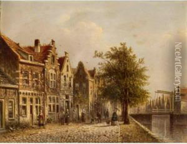 By The Canal, Amsterdam Oil Painting - Johannes Franciscus Spohler