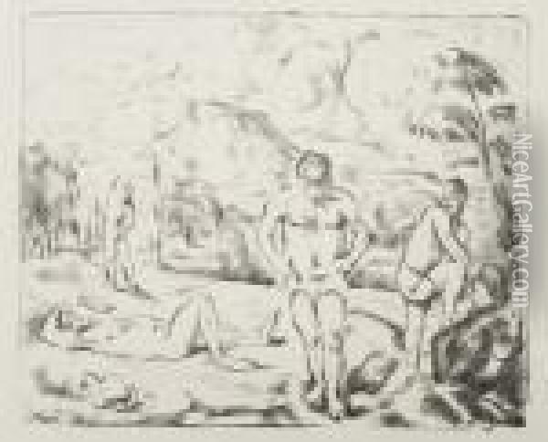 Les Baigneurs (grande Planche) Oil Painting - Paul Cezanne
