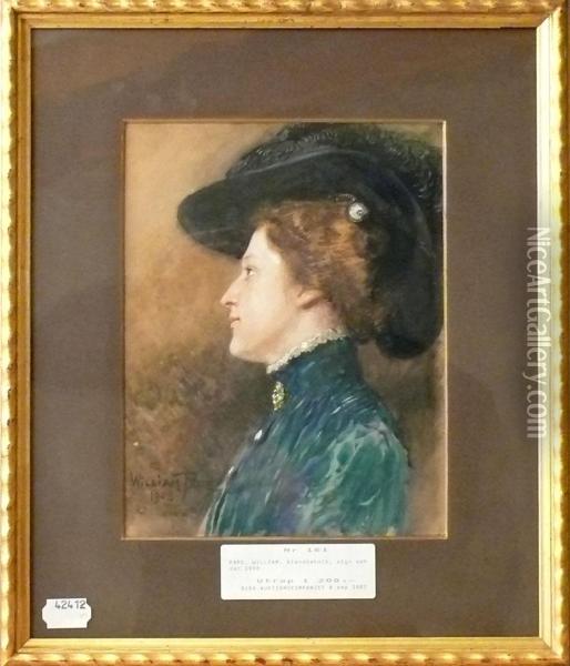 Portratt Av Kvinna I Hatt. Oil Painting - William Pape