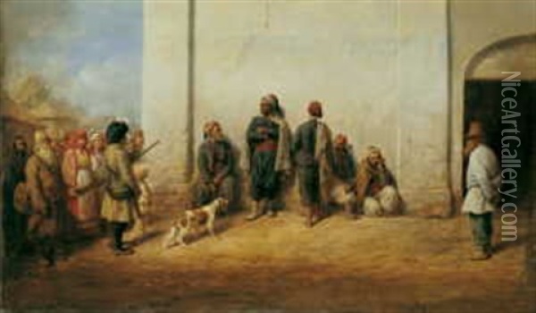 Die Ersten Gefangenen Turkischen Soldaten In Der Kreisstadt Dorogobush, Gouv. Smolensk Oil Painting - Wilhelm Amandus Beer