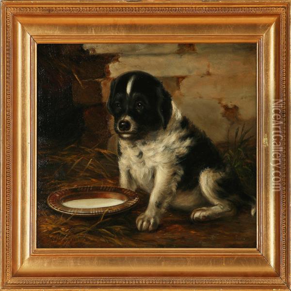 A Puppy Oil Painting - N. A. Lutzen