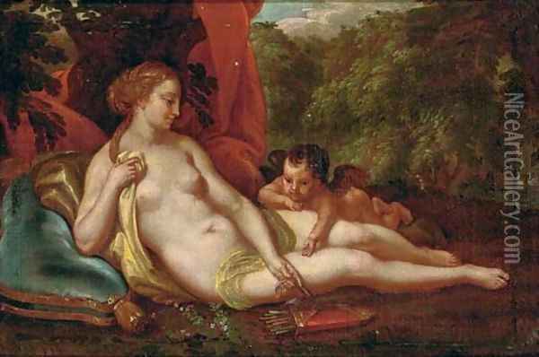 Venus and Cupid in a landscape Oil Painting - Antonio Bellucci