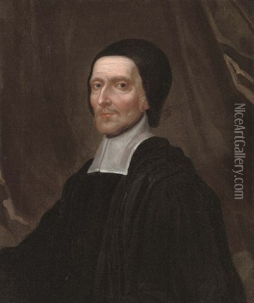 Portrait Of Dr. Richard Busby In Black Robes And A Black Cap Oil Painting - John Riley