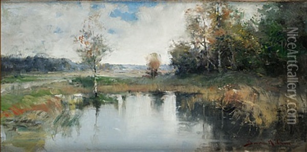 Varlandskap Oil Painting - Johan Severin Nilsson