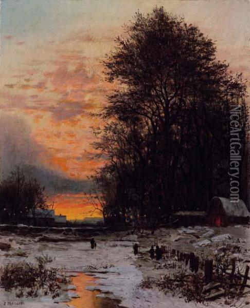 Tramonto D'inverno Oil Painting - Carlo Mancini