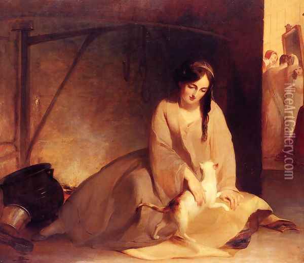 Cinderella at the Kitchen Fire Oil Painting - Thomas Sully