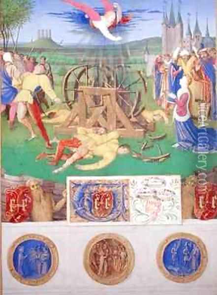 The Suffering of the Saints the Martyrdom of St Catherine of Alexandria from the Hours of Etienne Chevalier Oil Painting - Jean Fouquet