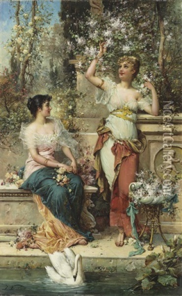 Two Ladies In A Park Oil Painting - Joseph Bernard