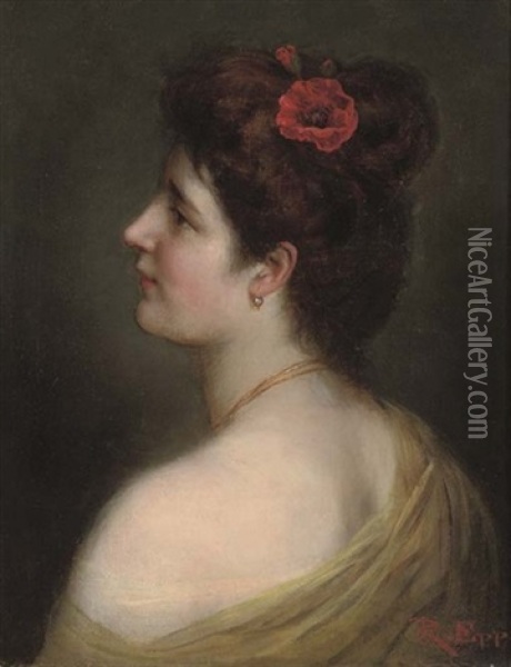 Portrait Of A Lady With A Poppy In Her Hair Oil Painting - Rudolf Epp