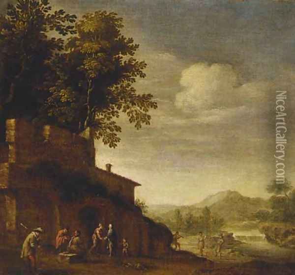 Peasants resting and dancing with a piper before a ruin Oil Painting - Abraham Bloemaert