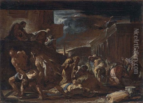Victims Of The 1656 Plague In Naples (bozzetto) Oil Painting - Mattia Preti
