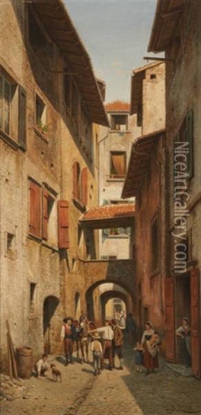 Une Rue Sotte Portico Del Marocco A Riva Oil Painting - Jacques Francois Carabain