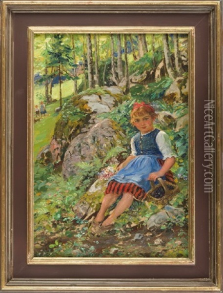 Junges Madchen Beim Beerensammeln Im Wald Oil Painting - Robert Voelcker