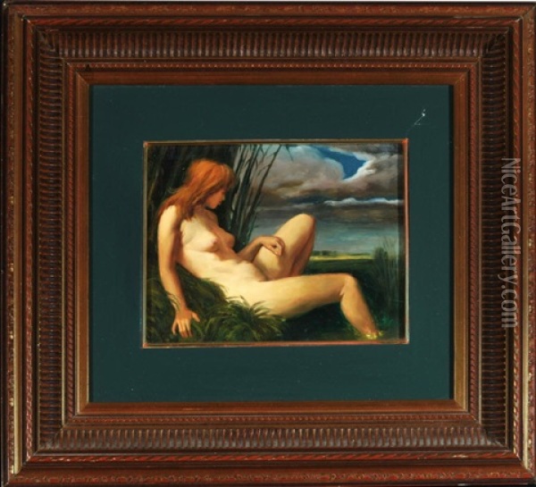 Weiblicher Akt Am Seeufer Mit Schilfgras Oil Painting - Paul Emile Chabas