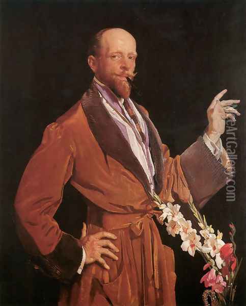 Self-Portrait with Gladioli Oil Painting - George Lambert
