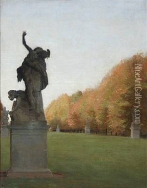 Fredensborg Palace Gardens With The Statues By Johannes Wiedewelt Oil Painting - Peter Vilhelm Ilsted