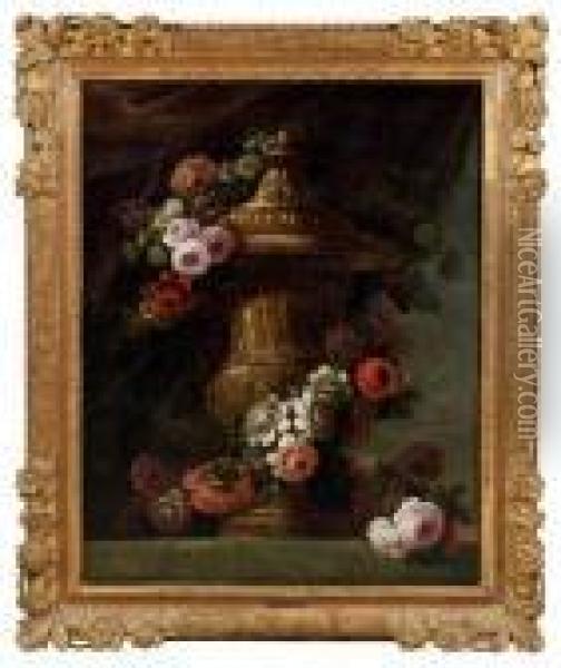 Vase De Fleurs Sur Un Entablement Oil Painting - Jean Baptiste Belin de Fontenay
