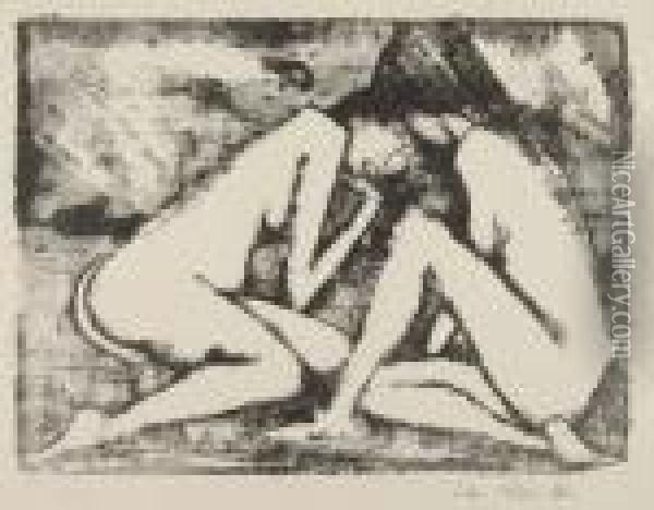 Zwei Sitzende Madchen 2 Oil Painting - Otto Mueller