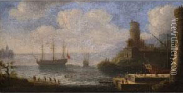 Grosssegler Vor Hafen Und Burg Oil Painting - Charles Leopold Grevenbroeck