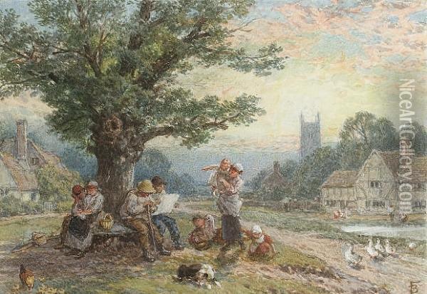 The Village Oak Oil Painting - Myles Birket Foster