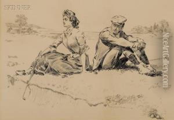 A Rest By The Sand Trap Oil Painting - Charles Dana Gibson