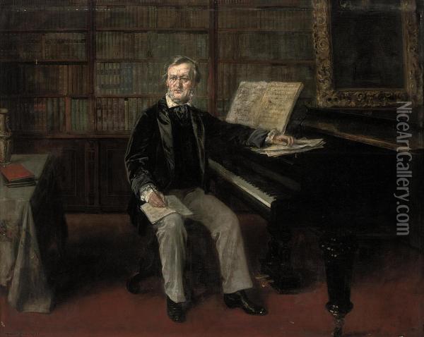 Richard Wagner Composing At His Piano Oil Painting - Rudolph Eichstaedt