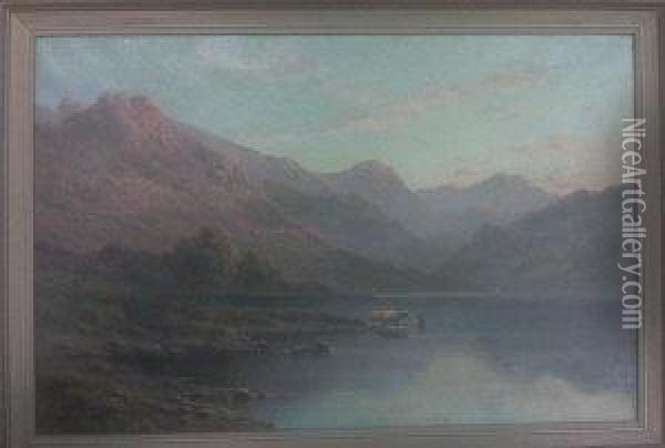 Llyn Dinas, North Wales Oil Painting - Alfred de Breanski