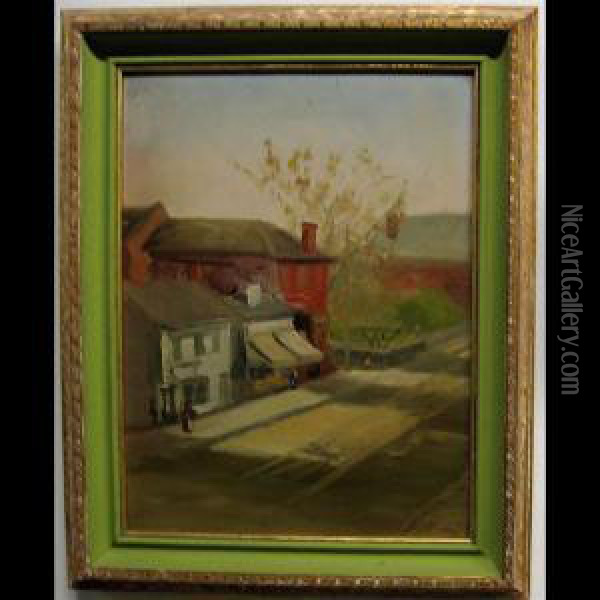 Small Town Stores Oil Painting - William Albert Sherwood