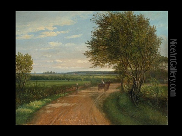 Pferdegespann Auf Sommerlicher Landstrasse Oil Painting - Anders Andersen-Lundby