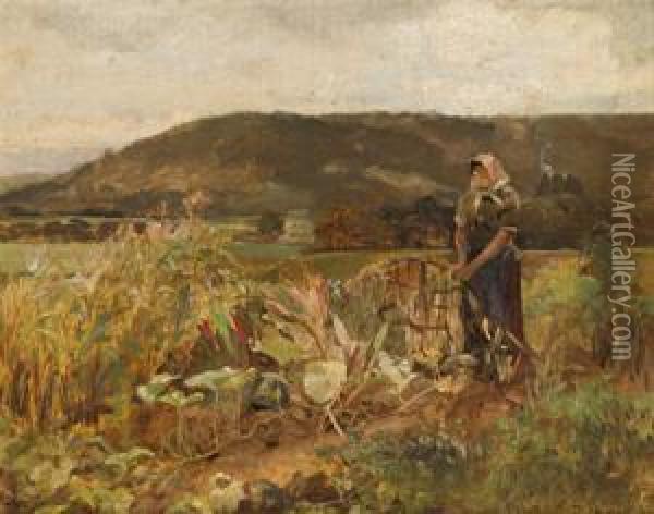 Contadina Nel Campo Di Zucca Oil Painting - Emil Jakob Schindler