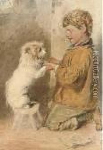 A Study Of A Boy With A Dog Oil Painting - William Henry Hunt