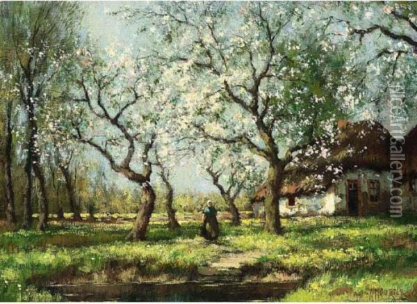 A Blossoming Orchard Oil Painting - Arnold Marc Gorter