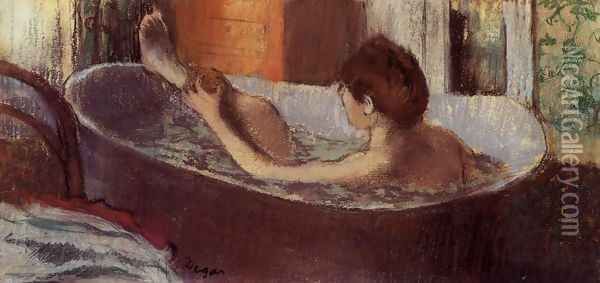Woman in her Bath, Sponging her Leg, c.1883 Oil Painting - Edgar Degas