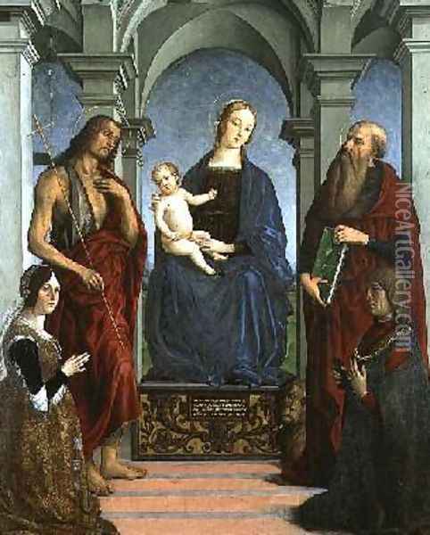 Madonna and Child with St Jerome and St John the Baptist and Donors Oil Painting - Marco Meloni