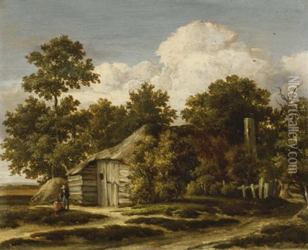 A Cottage At The Edge Of A Wood Oil Painting - Meindert Hobbema
