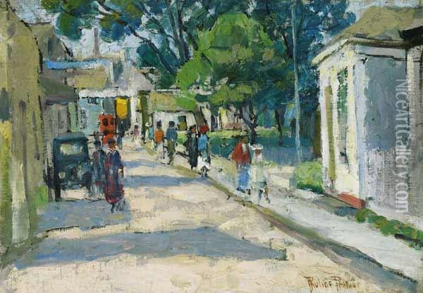 ''a Cape Cod Street'' Oil Painting - Pauline Lennards Palmer