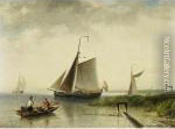 A Dutch River View Oil Painting - Elias Pieter van Bommel