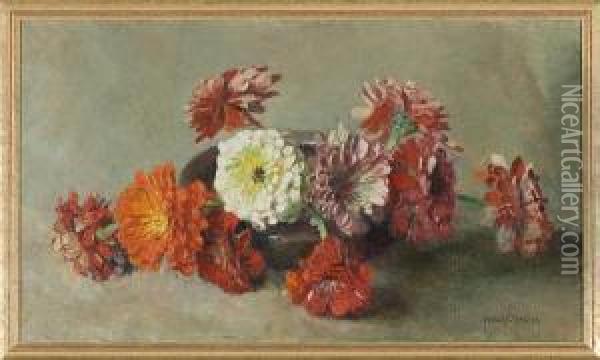 Zinnias In A Vase Oil Painting - Frans David Oerder