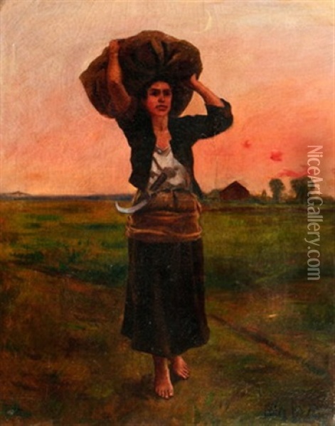 Heimkehrende Bauerin Mit Sichel Oil Painting - Jules Breton