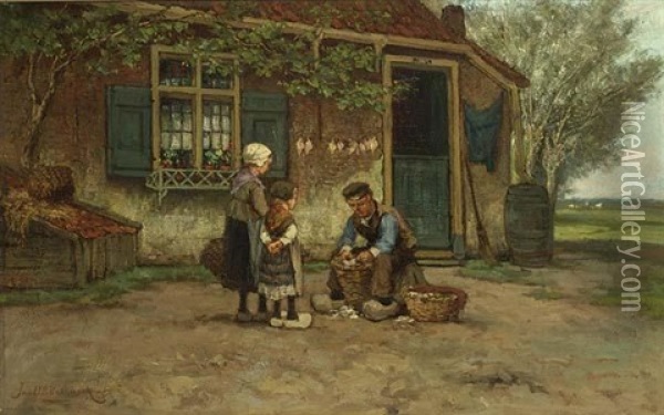 Watching The Farmwork Oil Painting - Johannes Hermanus Barend Koekkoek
