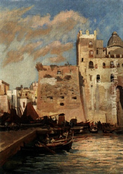 The Old Sarazene Castle In Pozzuoli Oil Painting - Julius Jacob the Younger