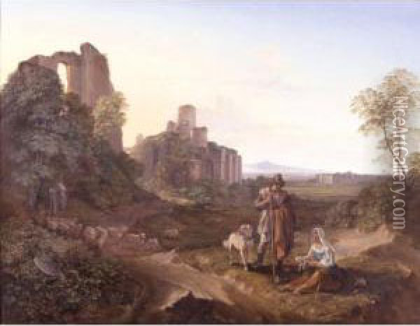 Italianate Landscape With Ruins Oil Painting - Friedrich Nerly
