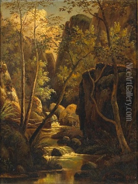 A Wooded Glade With A Brook Running Through Oil Painting - Henry Chapman Ford