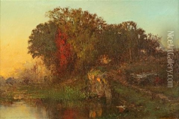 Beside A Pond Oil Painting - Joseph Morviller