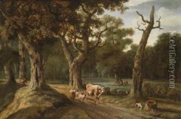 A Forest Landscape Oil Painting - Joris Abrahamsz Van Der Haagen