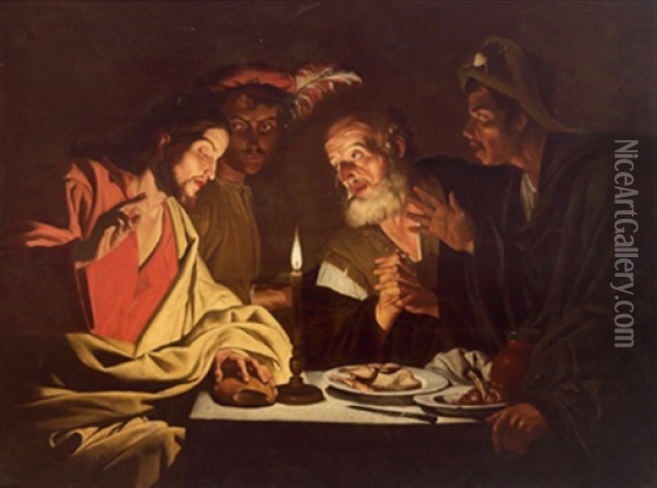 Christus Und Die Junger In Emmaus, Cristo E I Discepoli In Emaus Oil Painting - Matthias Stom